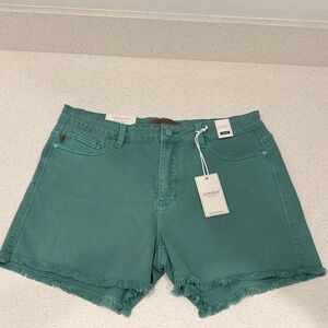 Judy Blue green Frayed Hem Denim Shorts